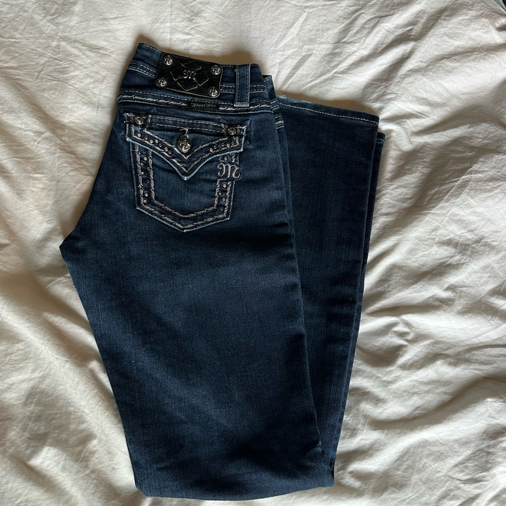 Miss Me Blue Boot Cut Jeans with Decorative Stitching